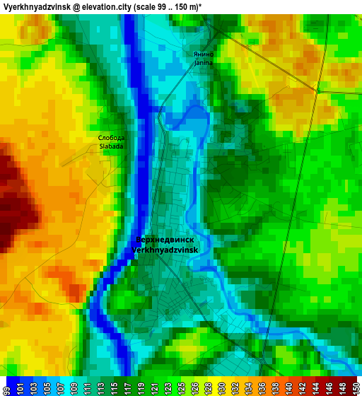 Vyerkhnyadzvinsk elevation map