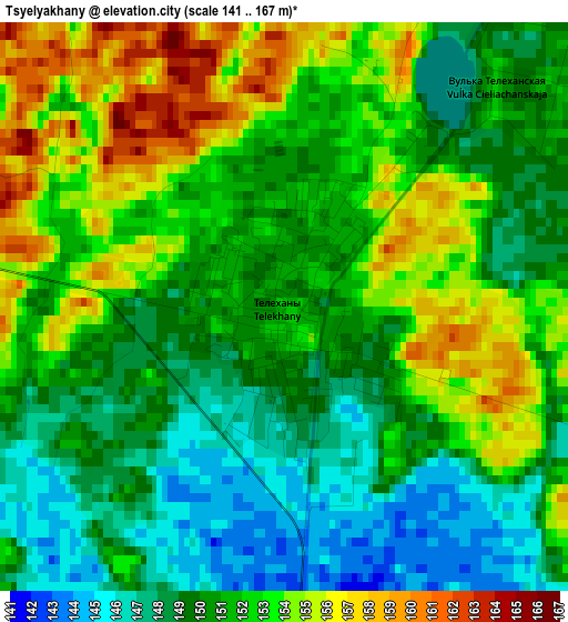 Tsyelyakhany elevation map