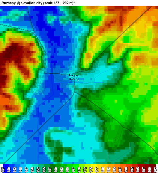 Ruzhany elevation map