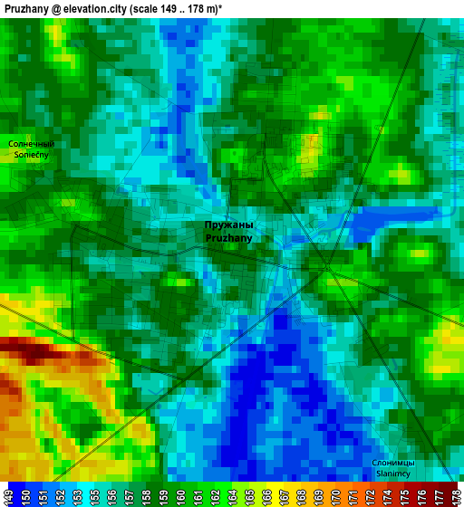 Pruzhany elevation map