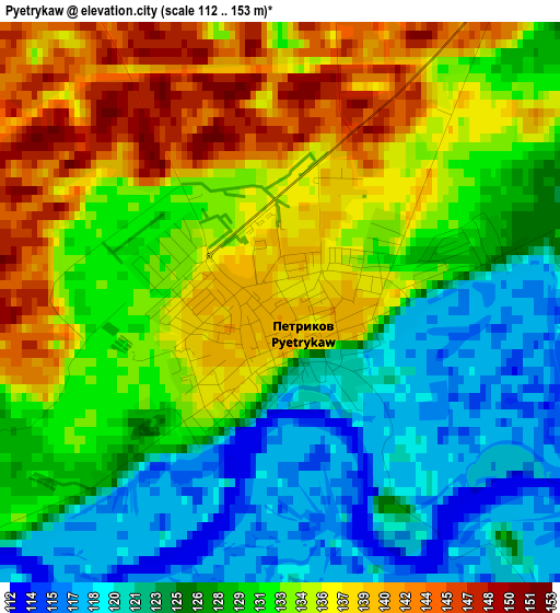 Pyetrykaw elevation map