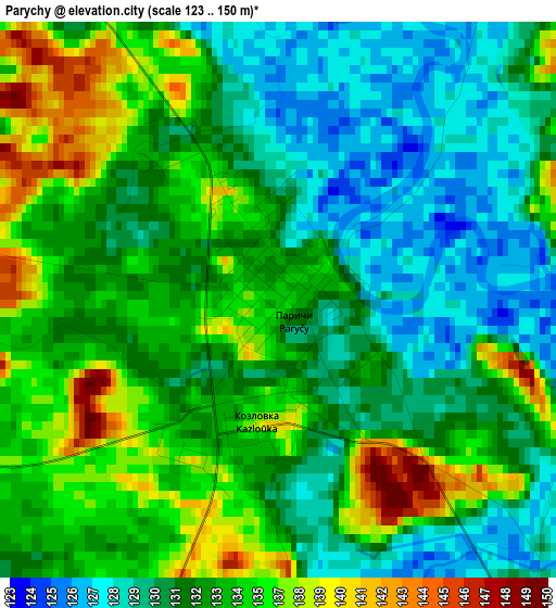 Parychy elevation map