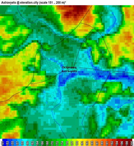 Astravyets elevation map