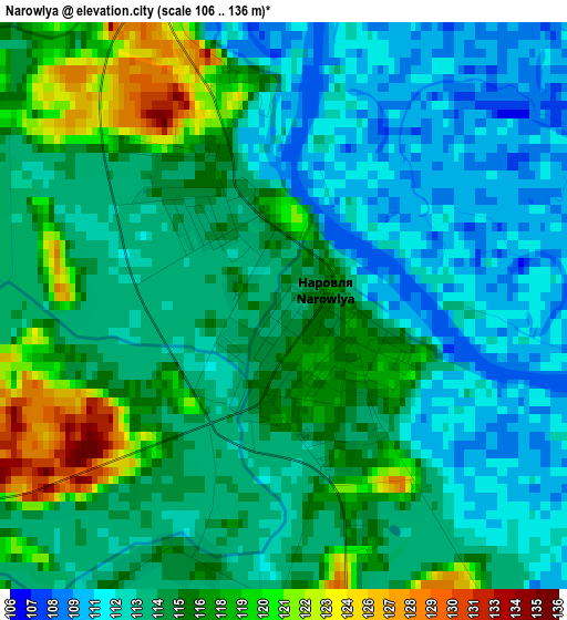 Narowlya elevation map