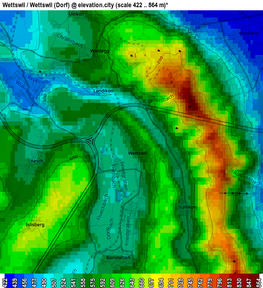 Wettswil / Wettswil (Dorf) elevation map