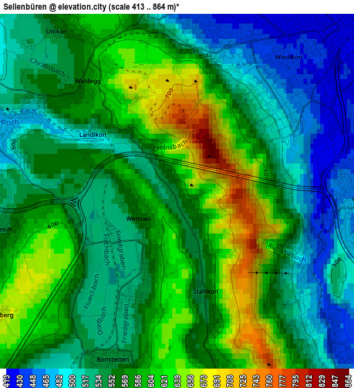 Sellenbüren elevation map