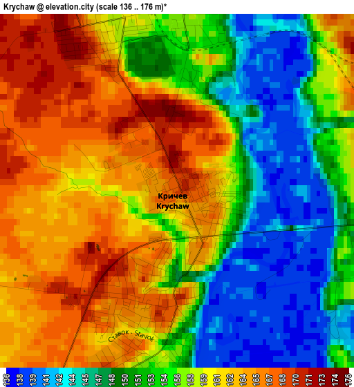 Krychaw elevation map