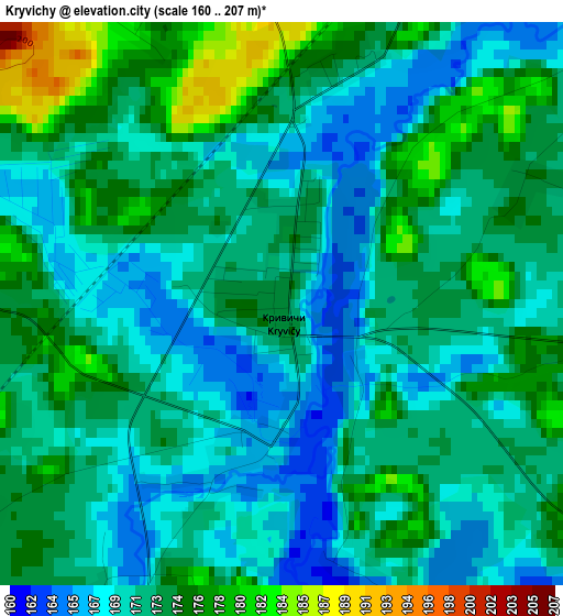 Kryvichy elevation map