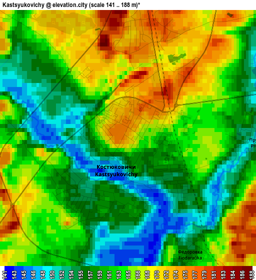 Kastsyukovichy elevation map