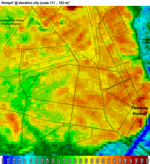 Homyel' elevation map