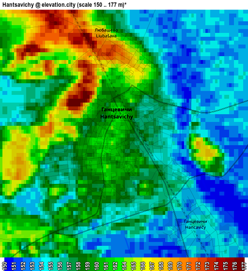 Hantsavichy elevation map