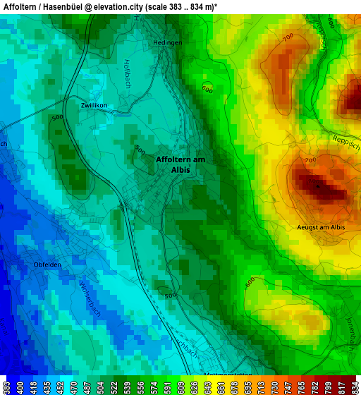 Affoltern / Hasenbüel elevation map