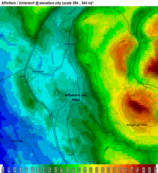 Affoltern / Unterdorf elevation map