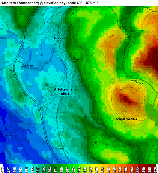 Affoltern / Sonnenberg elevation map