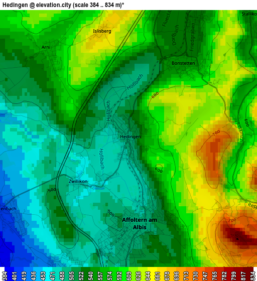 Hedingen elevation map