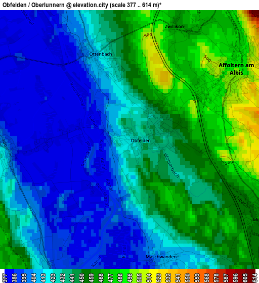 Obfelden / Oberlunnern elevation map