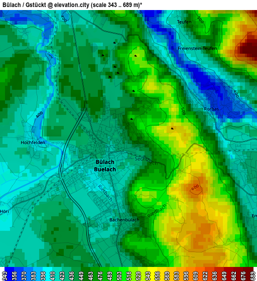 Bülach / Gstückt elevation map