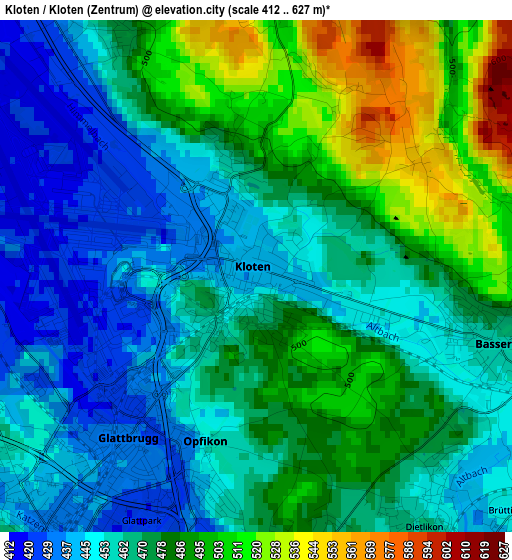 Kloten / Kloten (Zentrum) elevation map