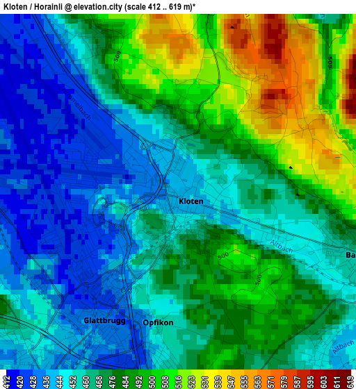 Kloten / Horainli elevation map