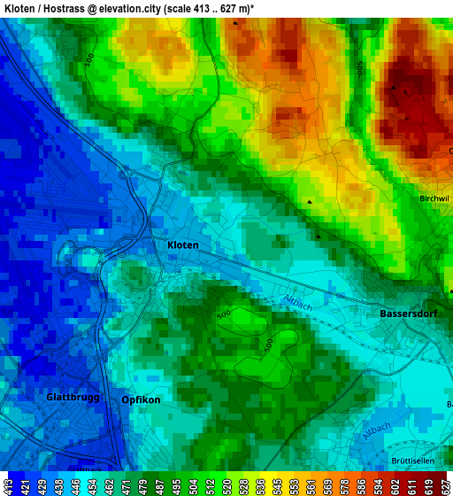 Kloten / Hostrass elevation map