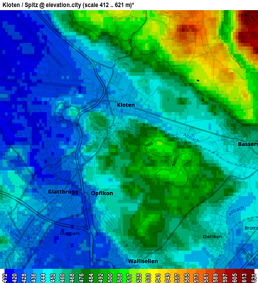 Kloten / Spitz elevation map