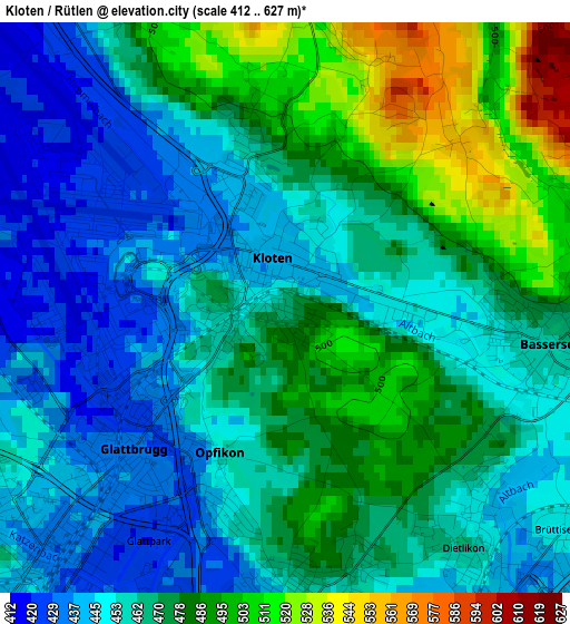 Kloten / Rütlen elevation map