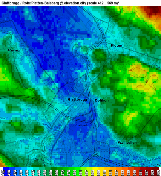 Glattbrugg / Rohr/Platten-Balsberg elevation map