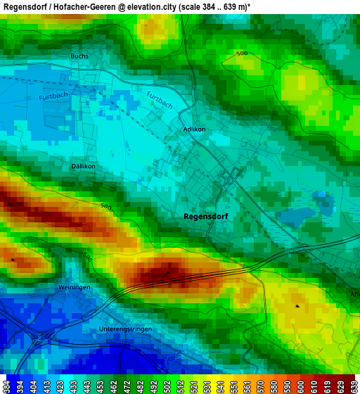 Regensdorf / Hofacher-Geeren elevation map