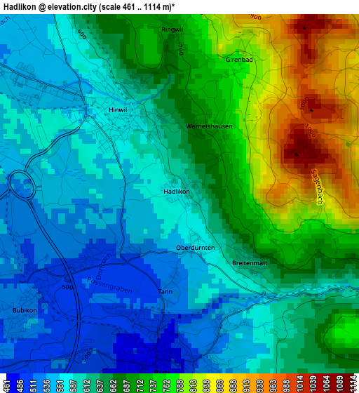 Hadlikon elevation map