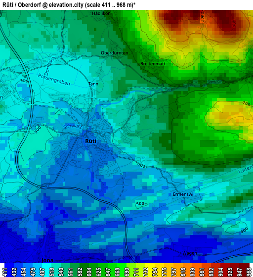 Rüti / Oberdorf elevation map