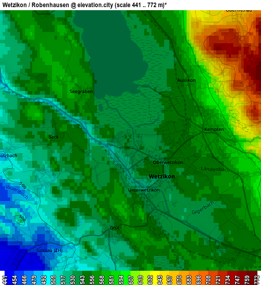 Wetzikon / Robenhausen elevation map