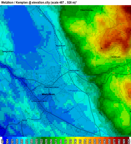 Wetzikon / Kempten elevation map