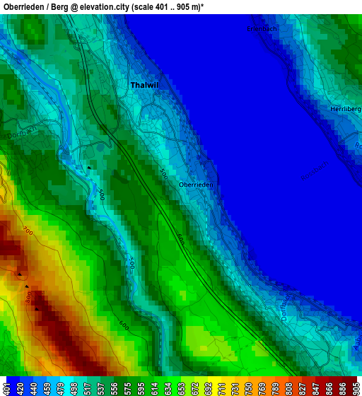 Oberrieden / Berg elevation map