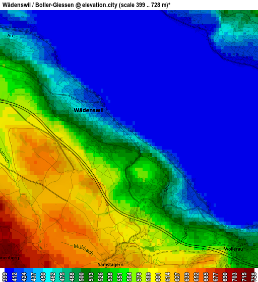 Wädenswil / Boller-Giessen elevation map