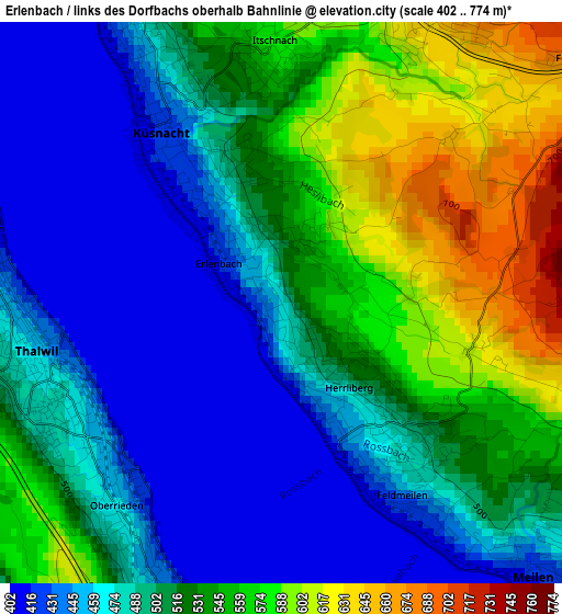 Erlenbach / links des Dorfbachs oberhalb Bahnlinie elevation map