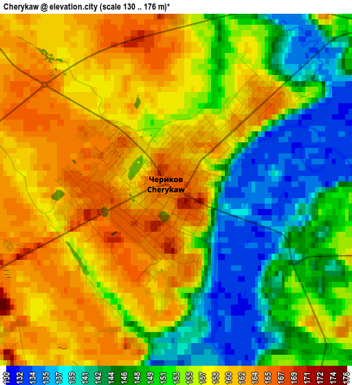 Cherykaw elevation map