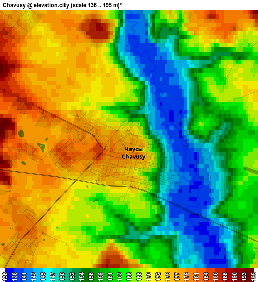 Chavusy elevation map