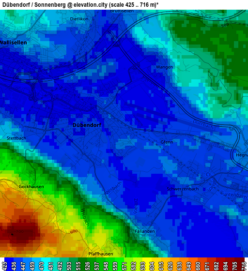 Dübendorf / Sonnenberg elevation map