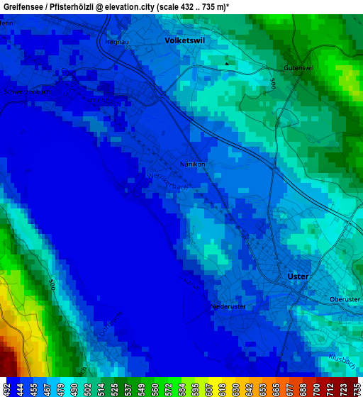 Greifensee / Pfisterhölzli elevation map