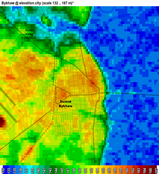 Bykhaw elevation map