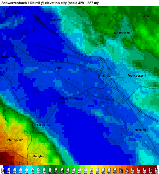 Schwerzenbach / Chimli elevation map