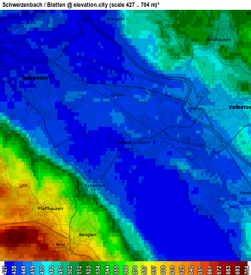 Schwerzenbach / Blatten elevation map