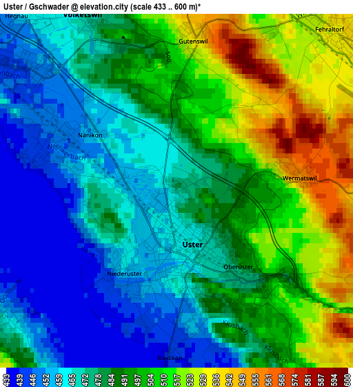 Uster / Gschwader elevation map