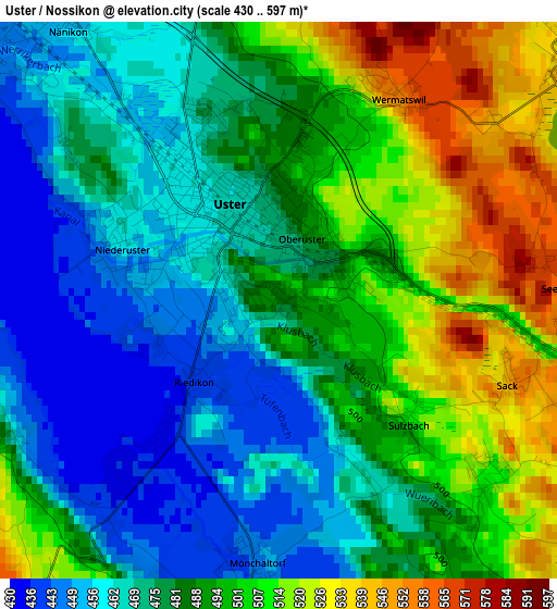 Uster / Nossikon elevation map