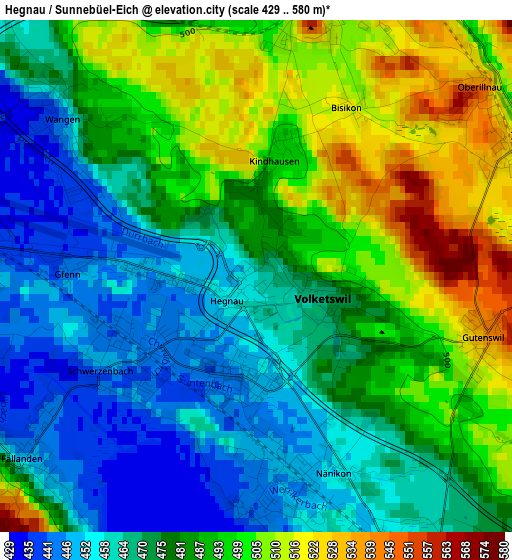 Hegnau / Sunnebüel-Eich elevation map