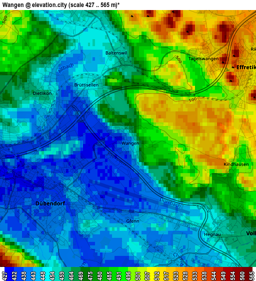 Wangen elevation map