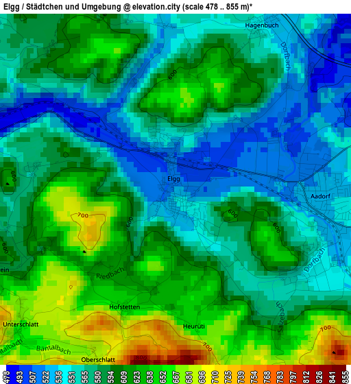 Elgg / Städtchen und Umgebung elevation map