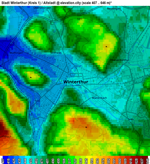 Stadt Winterthur (Kreis 1) / Altstadt elevation map