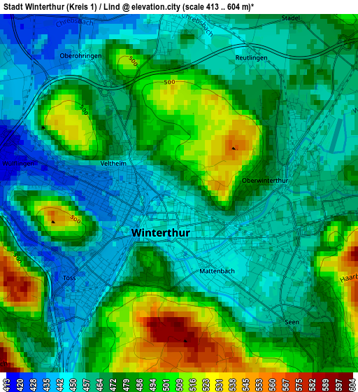 Stadt Winterthur (Kreis 1) / Lind elevation map