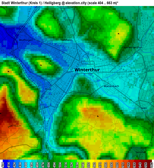 Stadt Winterthur (Kreis 1) / Heiligberg elevation map